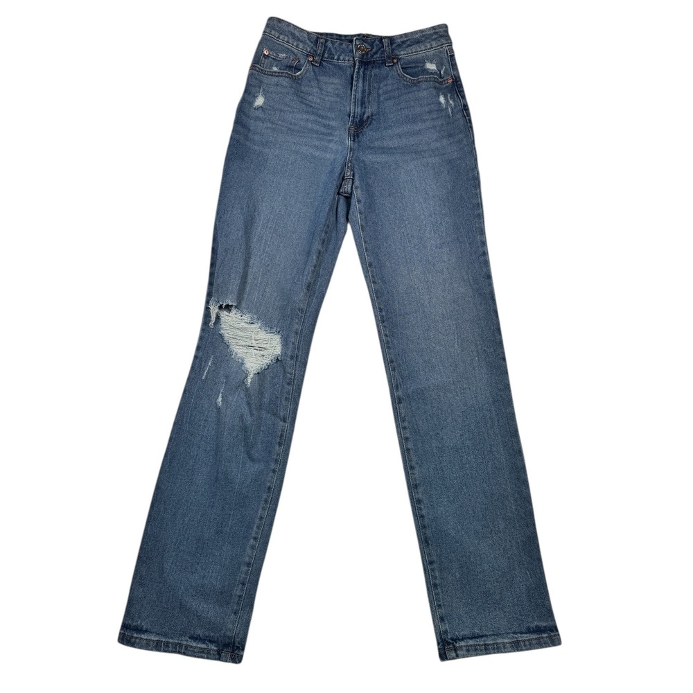Sincerely Jules Jeans Women Size 3 26 Distressed Straight‎ Leg Blue Denim